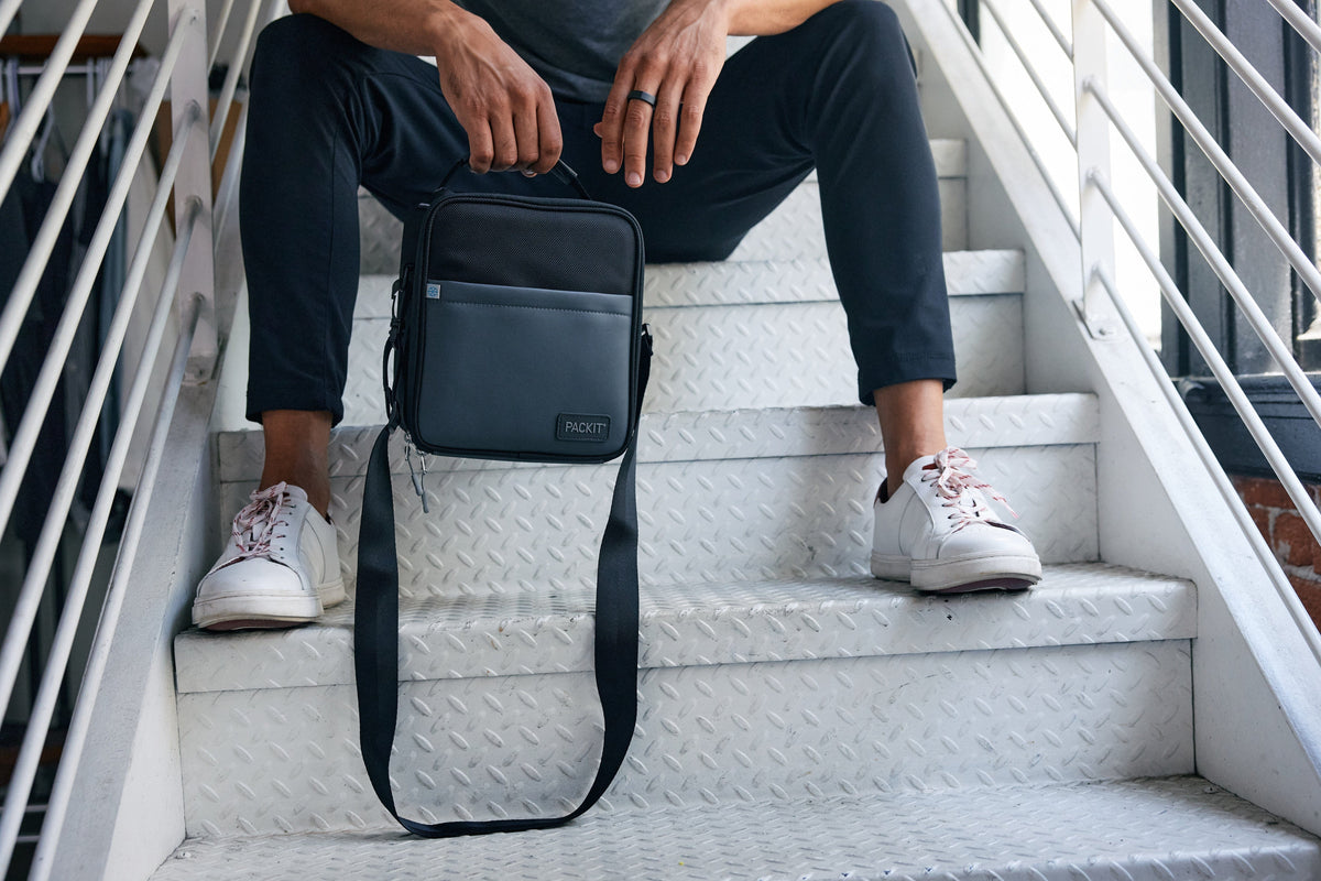 freezable-upright-lunch-box-z1 freezable-upright-lunch-box-black-gray-lifestyle-model-bag-only.jpg